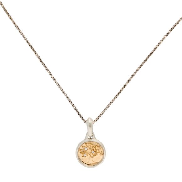 DAVID YURMAN DIAMOND STERLING SILVER & 18K TREE OF LIFE PENDANT NECKLACE - Picture 4 of 7